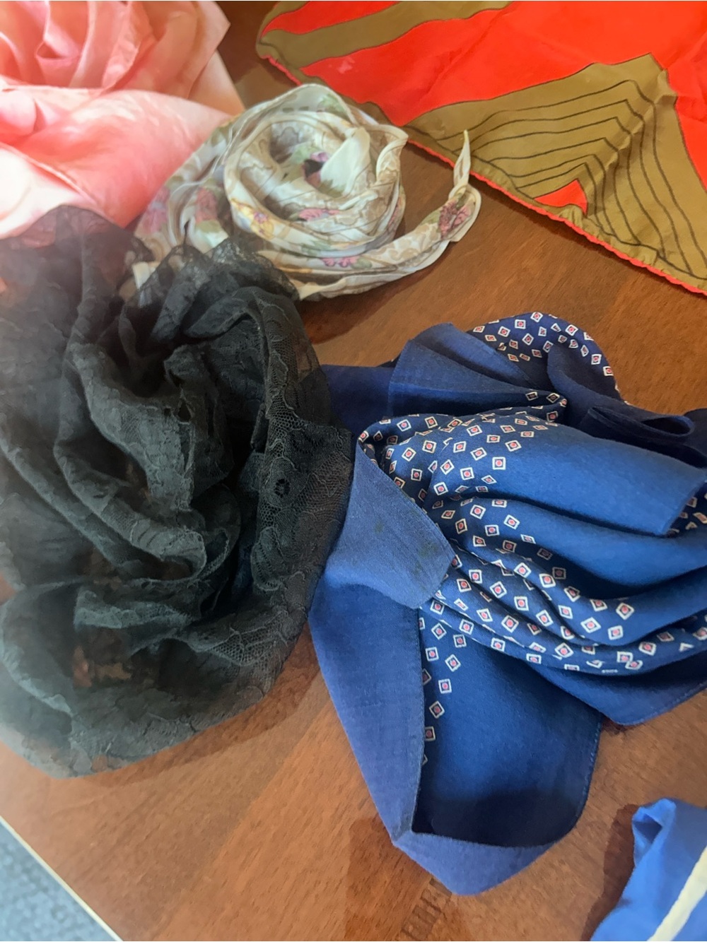 Colorful Silk Scarves Bundle - Bright Red, Yellow, Teal, Blue, Black - Picture 6 of 8